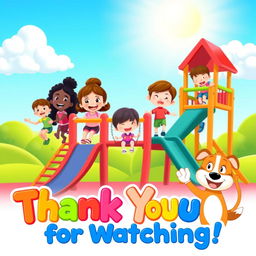 A colorful and cheerful kids' outro image featuring a vibrant playground scene