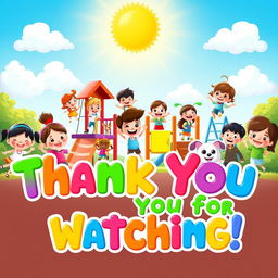 A colorful and cheerful kids' outro image featuring a vibrant playground scene