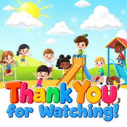 A colorful and cheerful kids' outro image featuring a vibrant playground scene