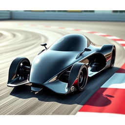 A large, sleek, and aerodynamically designed single-seater car made entirely of carbon fiber