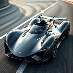 A large, sleek, and aerodynamically designed single-seater car made entirely of carbon fiber