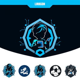 A sleek and modern logo design for a tech-themed boy, featuring a futuristic style with geometric shapes and bold colors