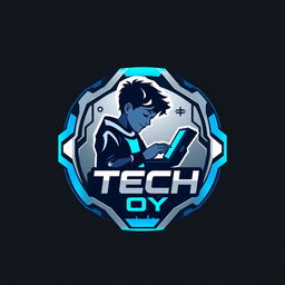 A sleek and modern logo design for a tech-themed boy, featuring a futuristic style with geometric shapes and bold colors