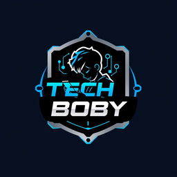 A sleek and modern logo design for a tech-themed boy, featuring a futuristic style with geometric shapes and bold colors