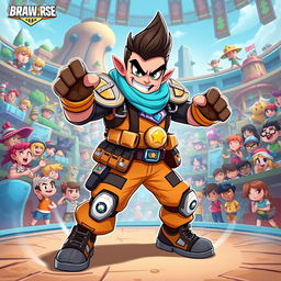 A dynamic and action-packed brawler character from a fictional universe, specifically designed for a game called 'Brawliverse