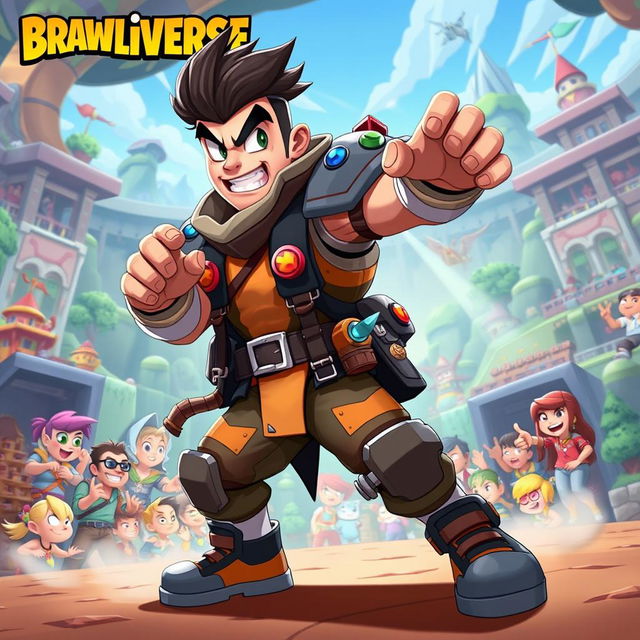 A dynamic and action-packed brawler character from a fictional universe, specifically designed for a game called 'Brawliverse