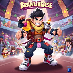 A dynamic and action-packed brawler character from a fictional universe, specifically designed for a game called 'Brawliverse
