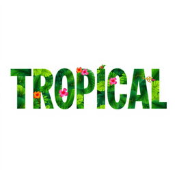 Design the word "TROPICAL" using a vibrant texture inspired by tropical leaves