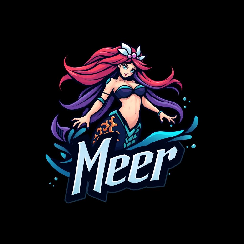 A fierce and modern gaming logo featuring a stylized, mythical sea creature resembling a mermaid, with vibrant colors and dynamic lines to convey movement