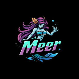 A fierce and modern gaming logo featuring a stylized, mythical sea creature resembling a mermaid, with vibrant colors and dynamic lines to convey movement
