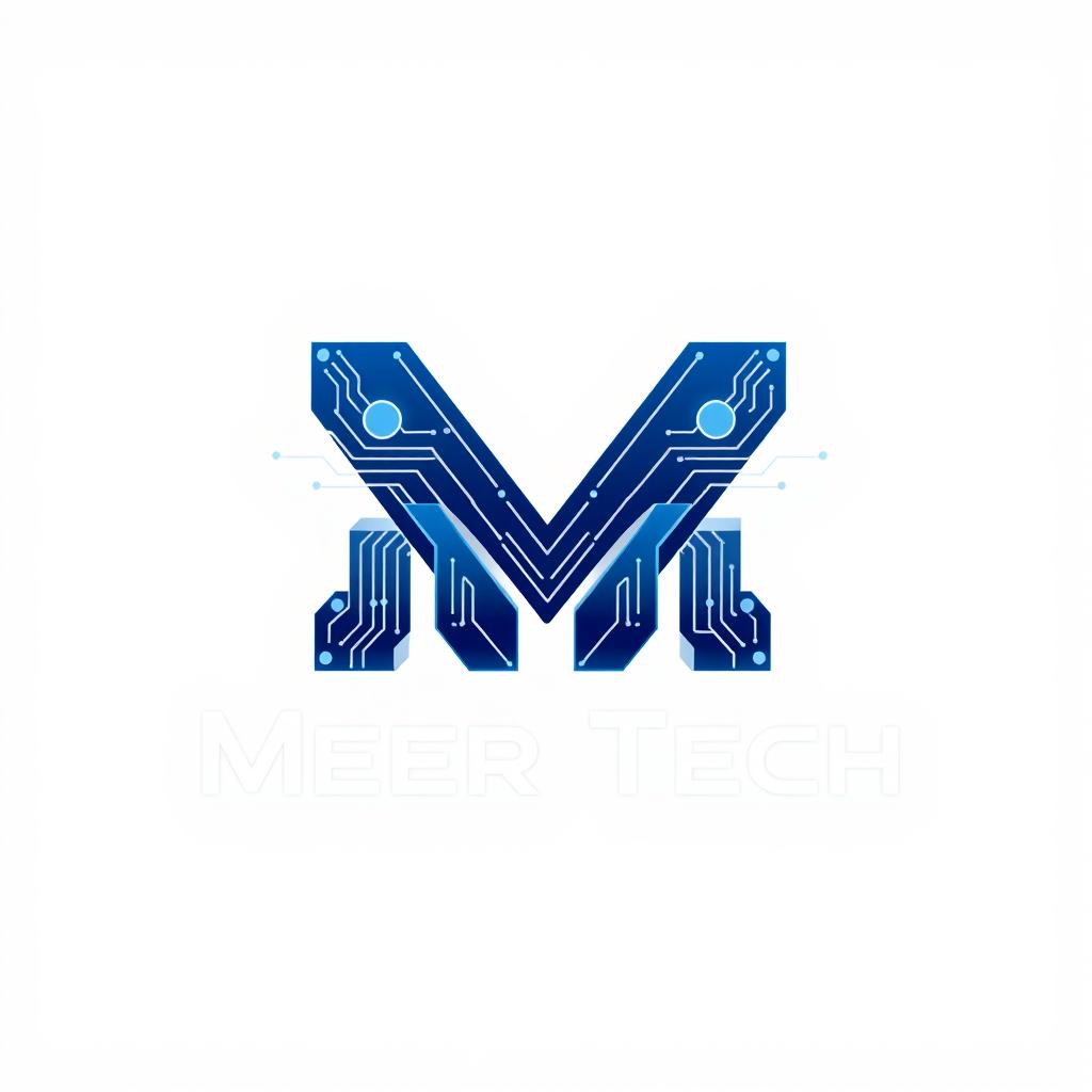 A sleek and modern logo design for a technology company named "Meer Tech"