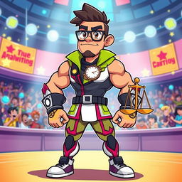 A cartoon-style brawler character that embodies punctuality, intelligence, and justice