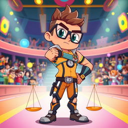 A cartoon-style brawler character that embodies punctuality, intelligence, and justice