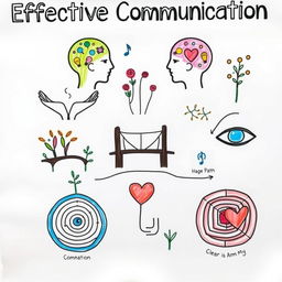 A detailed and meaningful poster with various symbolic drawings representing effective communication