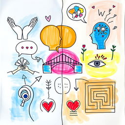 A detailed and meaningful poster with various symbolic drawings representing effective communication