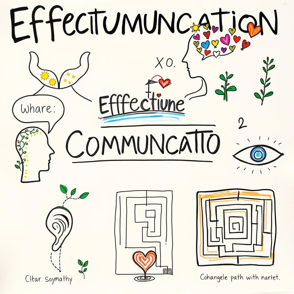 A detailed and meaningful poster with various symbolic drawings representing effective communication