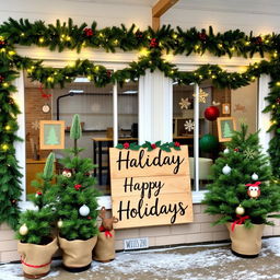 A beautifully decorated classroom exterior with a 'Forest' theme for Christmas