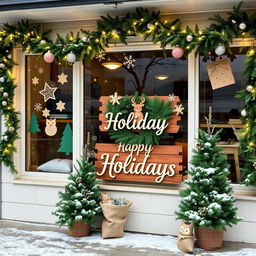 A beautifully decorated classroom exterior with a 'Forest' theme for Christmas