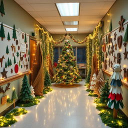 A beautifully decorated classroom featuring a DIY Christmas theme inspired by a forest