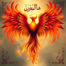 A magnificent phoenix bird with its wings spread wide, showcasing vibrant fiery colors of red, orange, and yellow