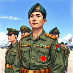 A detailed illustration depicting members of the Bangladesh Air Force, showcasing various insignia and ranks