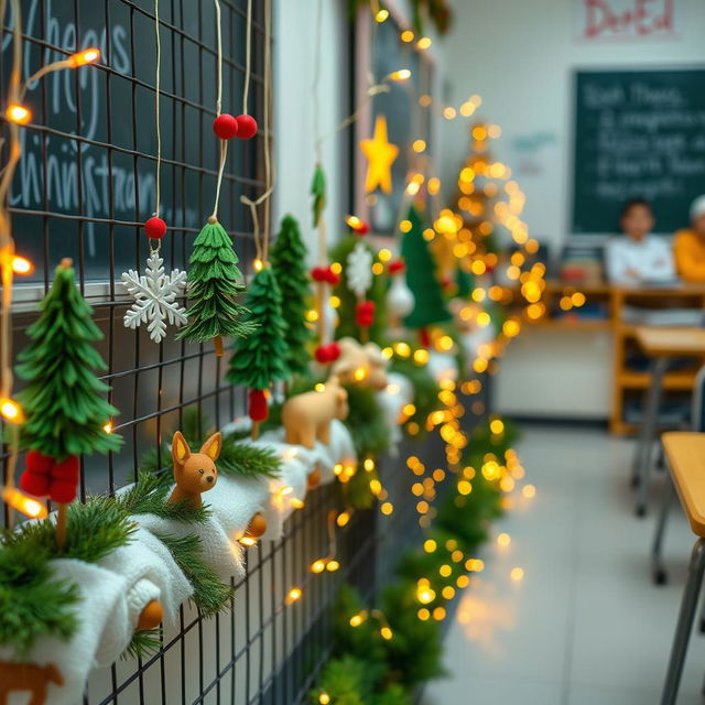 A DIY Christmas decoration scene featuring forest-themed symbols and lights, designed specifically for a DepEd classroom