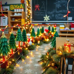 A DIY Christmas decoration scene featuring forest-themed symbols and lights, designed specifically for a DepEd classroom