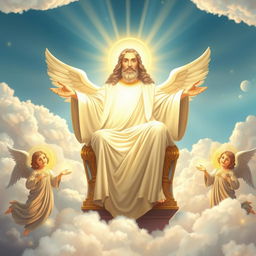 A majestic and divine representation of God, illustrated in a classic artistic style