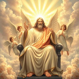 A majestic and divine representation of God, illustrated in a classic artistic style