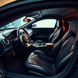 An elegant and luxurious interior of a Bugatti Veyron, showcasing the fine craftsmanship and high-end materials
