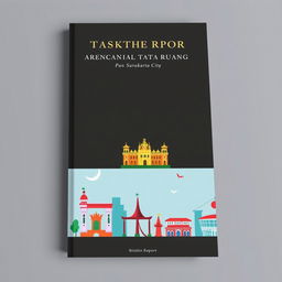 An A4-sized book cover for a task report on spatial structure reviewing the RDTR (Rencana Detail Tata Ruang) of Surakarta City