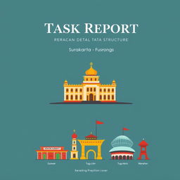An A4-sized book cover for a task report on spatial structure reviewing the RDTR (Rencana Detail Tata Ruang) of Surakarta City