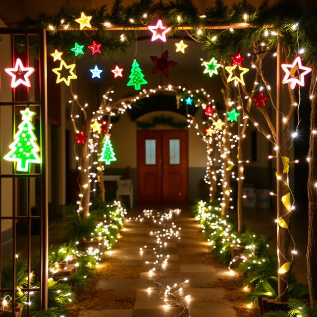 A creative and festive DIY Christmas decoration setup for a DepEd classroom, featuring affordable symbols and lights