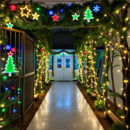 A creative and festive DIY Christmas decoration setup for a DepEd classroom, featuring affordable symbols and lights