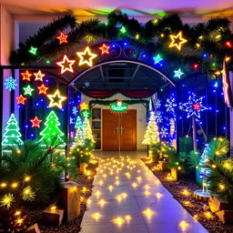 A creative and festive DIY Christmas decoration setup for a DepEd classroom, featuring affordable symbols and lights
