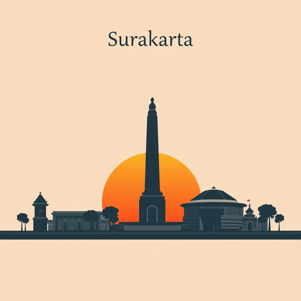 A simplified vertical A4 book cover design featuring iconic landmarks of Surakarta