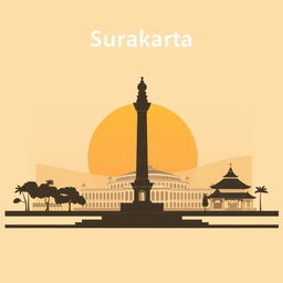 A simplified vertical A4 book cover design featuring iconic landmarks of Surakarta