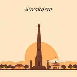 A simplified vertical A4 book cover design featuring iconic landmarks of Surakarta