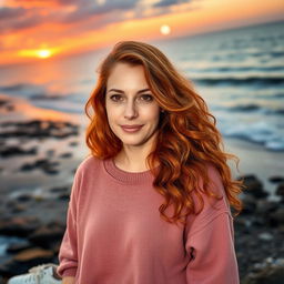 A 40-year-old Italian woman with long reddish hair styled in large curls