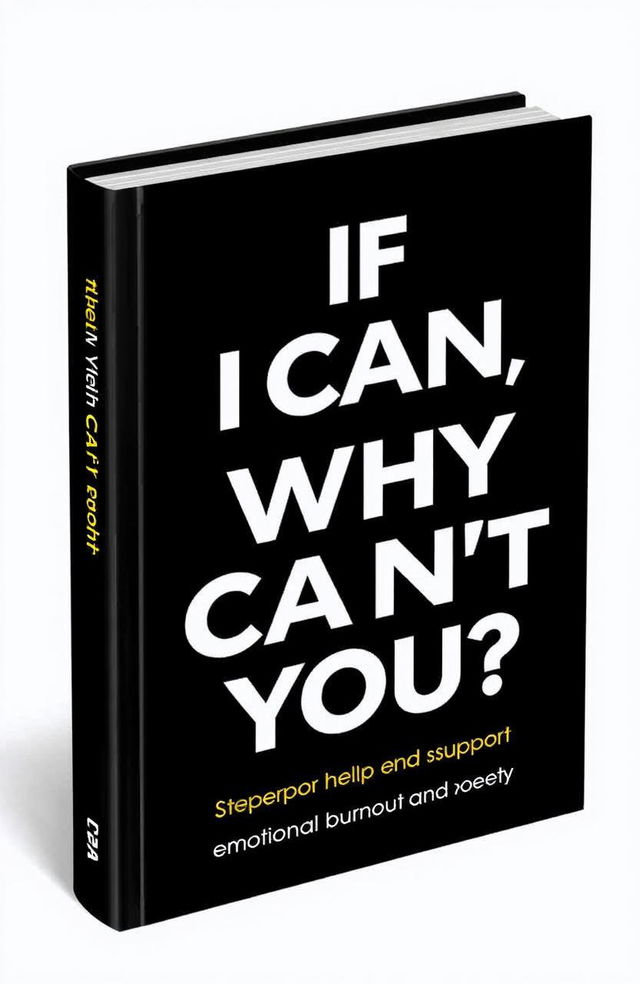 A minimalist book cover design featuring a sleek black book with the title "If I Can, Then Why Can’t You?" The text is elegantly placed in a modern sans-serif font, highlighted in white for a striking contrast against the black background