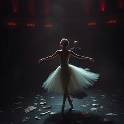 In a crimson light of a fading day, a ballerina named Lilith is displayed at a brutal auction, her shattered dreams like fragments of a mirror scattered on the floor
