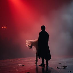In a crimson light of a fading day, a ballerina named Lilith is displayed at a brutal auction, her shattered dreams like fragments of a mirror scattered on the floor