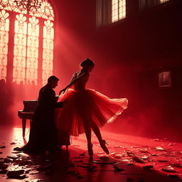 In the crimson light of a fading day, a ballerina named Lilith, lost in the labyrinths of fate, is showcased at a cruel auction