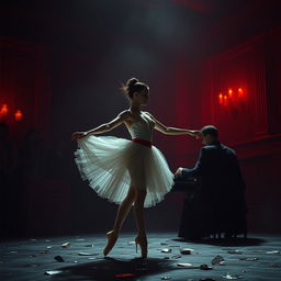 In the crimson light of a fading day, a ballerina named Lilith is cruelly displayed at a harsh auction, lost in the labyrinths of fate
