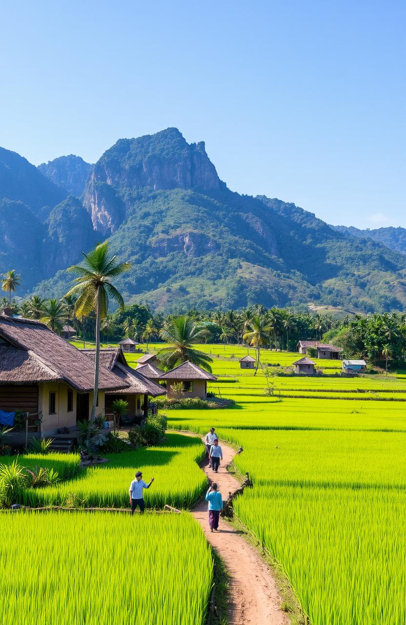 A picturesque, vibrant rural landscape in Kampung Pitu, Nglanggeran, Indonesia