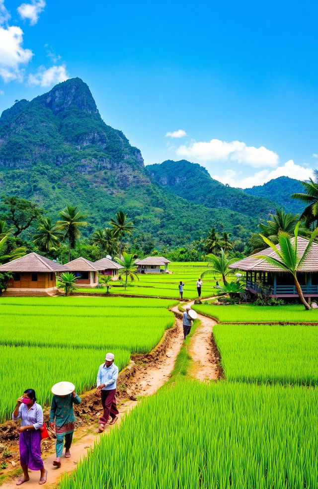 A picturesque, vibrant rural landscape in Kampung Pitu, Nglanggeran, Indonesia