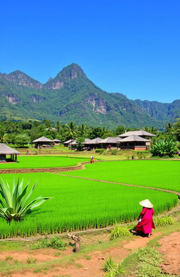 A picturesque, vibrant rural landscape in Kampung Pitu, Nglanggeran, Indonesia