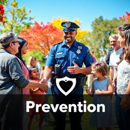 A vibrant community scene featuring a friendly police officer interacting positively with diverse community members