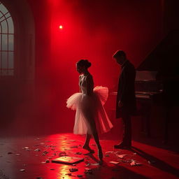 In the deep crimson light of a fading day, ballerina Lilith is brutally showcased at a harsh auction, lost within the labyrinths of fate