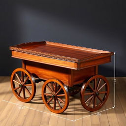 A small wooden dinner wagon, measuring approximately 3 feet in length, 8 feet in height, and 20 inches in width